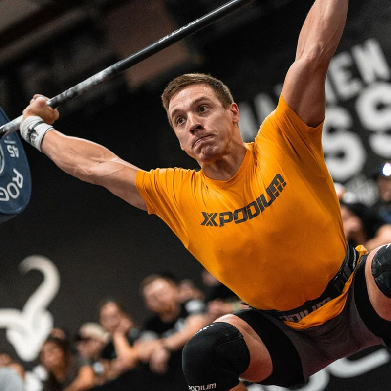 Spencer Panchik mid-lift in a CrossFit competition